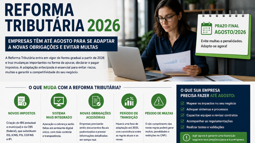Reforma Tributária 2026: empresas têm até agosto para se adaptar a novas obrigações e evitar multas